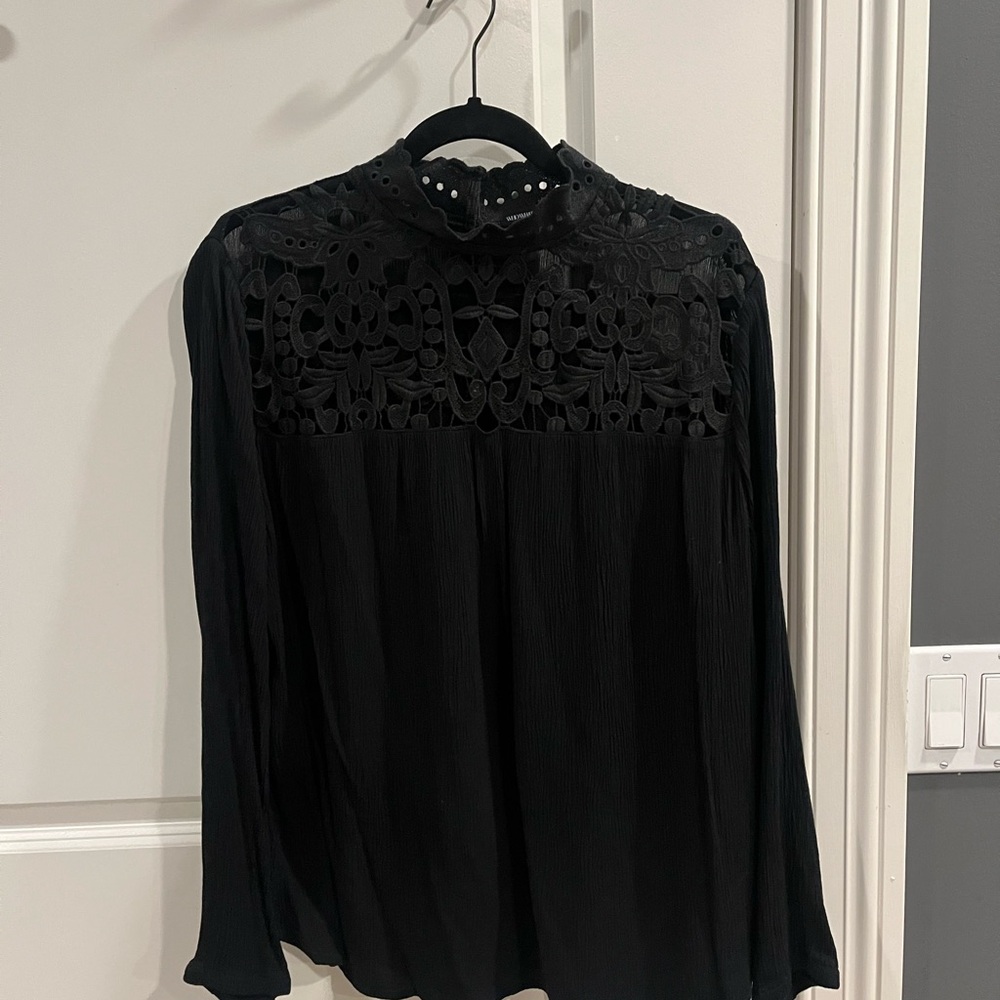 WHO WHAT WEAR Black Cut Out Open Lace High Neck Long Sleeve Top Size XL